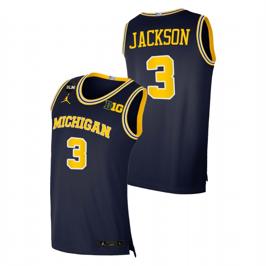 Michigan Wolverines Men's NCAA Zeb Jackson #3 Navy BLM College Basketball Jersey JFS4049EQ